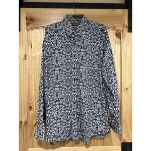 Stetson Western Shirt Men’s Long Sleeve Button Up Dark Blue White Floral 2XL